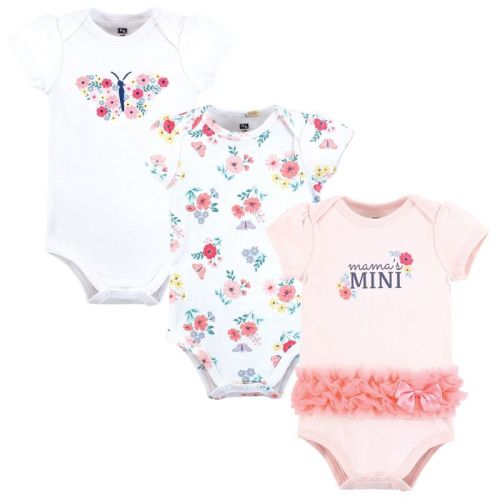 Hudson Baby Infant Girls Cotton Bodysuits 3-Pack, Butterfly Floral Tutu