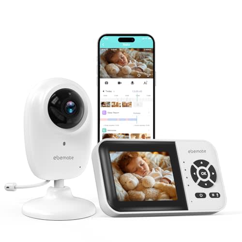 ebemate WiFi Video Baby Monitor,2.8" Display with 1080P Camera,No Glow Night Vision,2-Way Talk & 1200Ft Long Range,WiFi On/Off Cam Baby Monitoring EBS28
