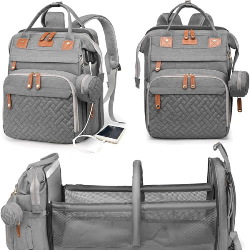 Baby Diaper Bags with Changing Station, Waterproof Diaper Bag Backpack for Moms Dads with USB Charging Port, Baby Shower Gifts, Large Capacity diaper backpack, Grey