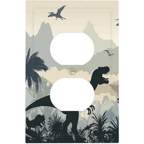 Outlet Covers Prehistoric World Dinosaur Cartoon Fores 1 Gang Duplex Light Switch Cover Decorative Switch Plates Electrical Receptacle Faceplate Wall Plate for Kids Room Nursery