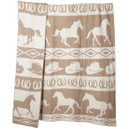 Carstens, Inc. Wrangler Luxury Soft Stretchy Reversible Plush Throw Blanket, Large 50" x 60", Tan Rodeo