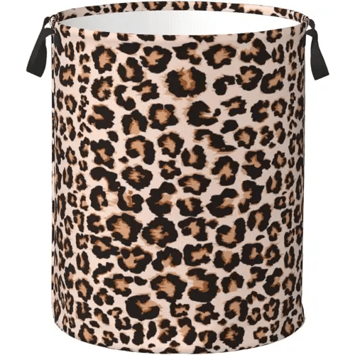 Cheetah Leopard Print Animal Skin Laundry Hamper Bag With Waterproof Liner - Round Laundry Basket Foldable Clothes Storage Organizer For Bathroom Bedroom Nursery Dorm, S-16.5"X 13.8"