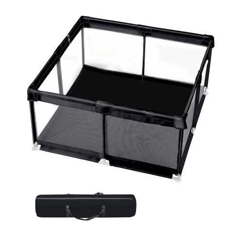 Upgraded Dearlomum Baby Playard, 50"x50" Baby Playpen with Gate, Anti-Slip Thick Base & Soft Mesh Sides, Indoor & Outdoor Activity Center for Toddlers (Black)