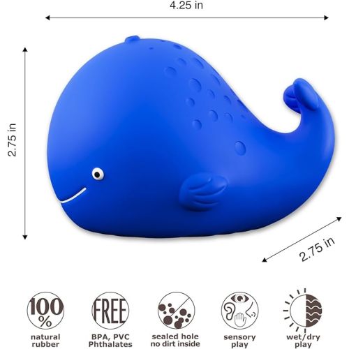 caaocho Pure Natural Rubber Bath Toy - Kala The Whale Baby Toy - Hole Free Bath Toys, BPA Free Bath Toys for Infants, without Holes Sealed Natural Rubber Baby Toy