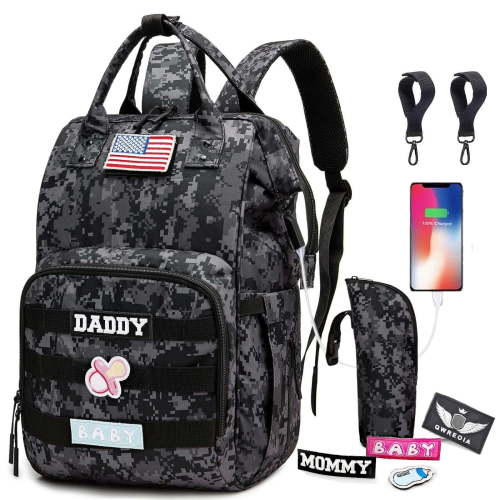 Camo Diaper Bag Backpack for Dad and Mom with USB Charging Port Stroller Straps and Insulated Pocket,army military Travel Nappy Backpack (camo)