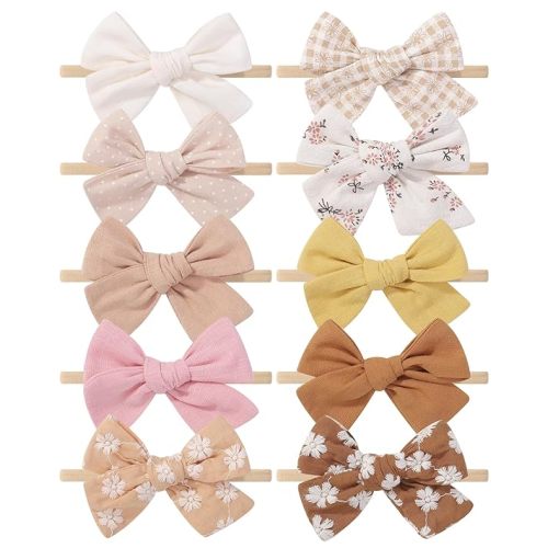 10PCS Baby Girls Headbands Hair Bows Nylon Linen Hairbands Handmade Hair Accessories for Newborn Infant Toddlers Little Girl and Kids 3.5Inches