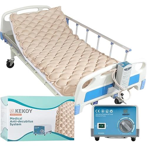 Kekoy Alternating Air Pressure Mattress Pad, Bed Sore Prevention, Hospital Bed Mattress Topper with Whisper Quiet Pump & Waterproof Heat Resistant Ulcer Cushion Pad for Home Use 75" x 35"-Beige