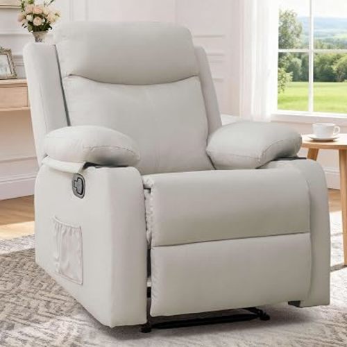 Korser Recliner Chair for Adults, Small Recliners for Small Spaces, Nursery Recliner with Adjustable Backrest, Manual Recliner with Cup Holders and Side Pockets, Chair for Living Room,Bedroom, Khaki