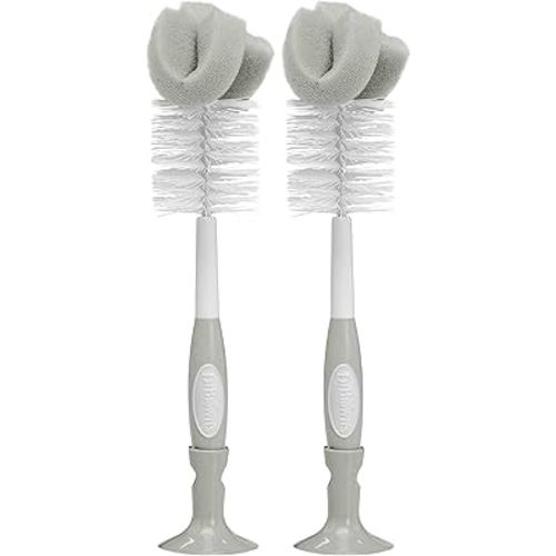 Dr. Brown's Baby Bottle Cleaning Brush with Sponge, Scrubber and Nipple Cleaner, Grey 2 Pack