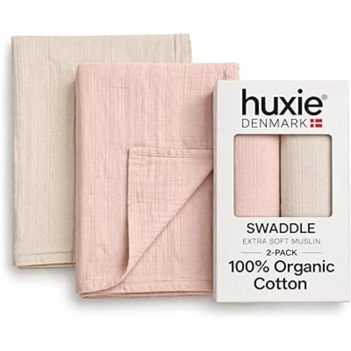Baby Swaddle – Organic Cotton Muslin Baby Swaddle for Newborn 47” x 47” 2-Pack (Fog/Blush)