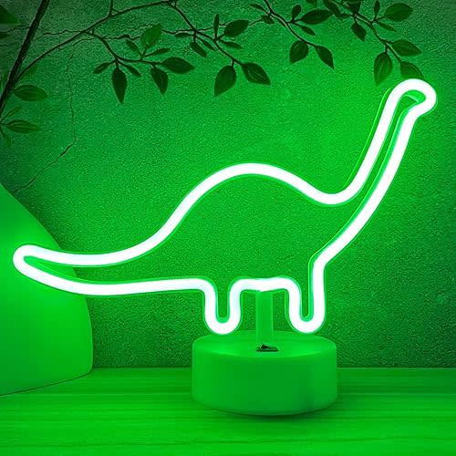 Dinosaur Neon Sign Dino Light Green LED Dinosaur Neon Light Room Decor for Boys Room Kids Girls Bedroom Nursery, Classroom Table Desk Stand Night LED Sign Toddlers Present Christmas Birthday