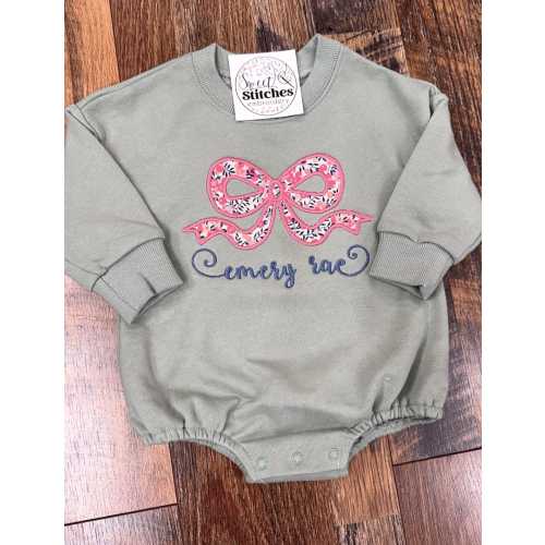 Girls sweatshirt bubble, applique bow bubble, baby bubble