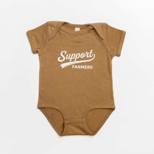 'Support Farmers' Banner Heather Brown Onesie – American Farm Company