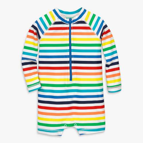 Clearance baby one-piece rash guard in rainbow stripe | Primary.com