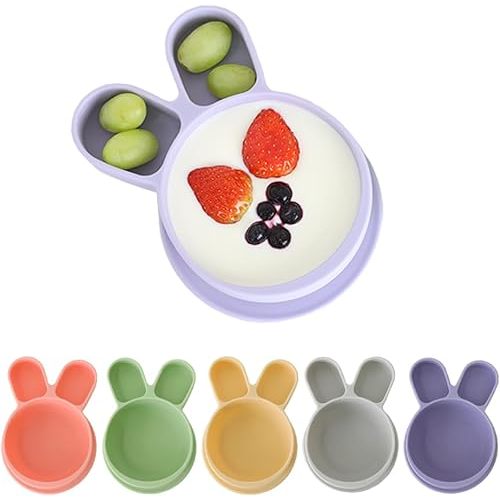 Baby Plates with Suction - Self-Feeding Tools for Baby - Made in Korea - Suction Plates Feeding Essentials - Ideal Baby Food Plates - Perfect Design for Toddlers (Purple, Rabbit)