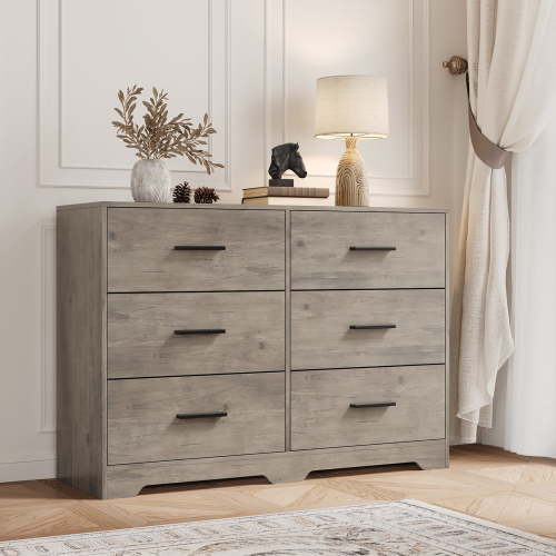 6-Drawer Double Dresser, Dresser for Bedroom with 6 Drawers, Modern Closet Dressers Chest of Drawers with Metal Handle, Wood Drawer Dresser for Bedroom, Living Room, Home, Office