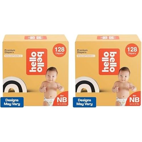 Hello Bello Premium Diapers, Size Newborn (Up to 10 lbs) Surprise Pack for Boys - 128 Count, Hypoallergenic with Soft, Cloth-Like Feel - Assorted Boy & Gender Neutral Patterns (Pack of 2)