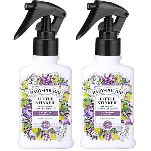 Baby-Pourri Little Stinker Diaper Pail Deodorizer Spray,3.4 Fl Oz,Up to 150 Uses,Odor Freshener with Essential Oils,Nursery Essentials,Lavender,Bergamot,Eucalyptus & Vanilla Scent,(Pack of 2)