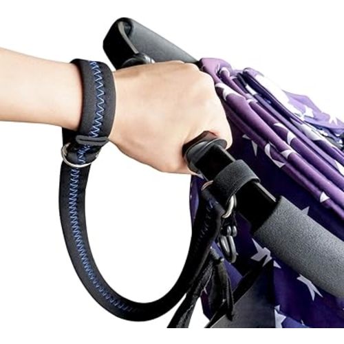 Baby Stroller Wheelchair Safety Wrist Strap or Large Dog Leash, Second Layer Security for Retractable Dog Leash, Black with Blue Stitching