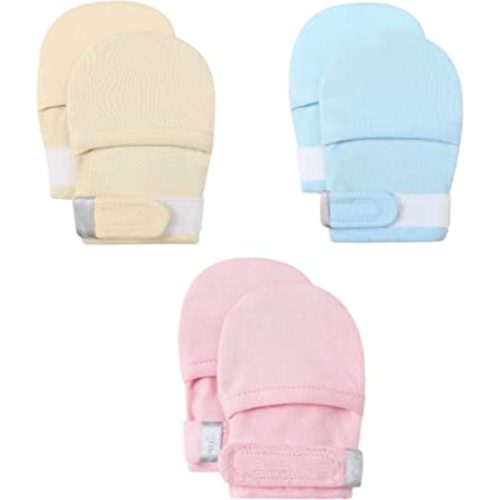 HAPIU Baby No Scratch Mittens Stay On, 100% Cotton Breathable, Adjustable Infant Gloves for Boys Girls, Newborn - 12 M