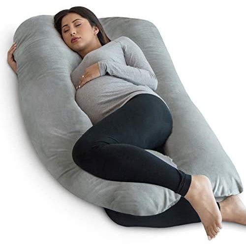 PharMeDoc Pregnancy Pillow, U-Shape Full Body Pillow and Maternity Support Velvet Grey - Support for Back, Hips, Legs, Belly for Pregnant Women