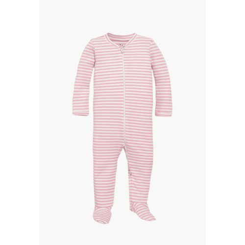 (3-6) Pink Baby Organic Zip Footie In Stripe