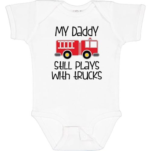 inktastic Firefighter Daddy Plays with Trucks Baby Bodysuit