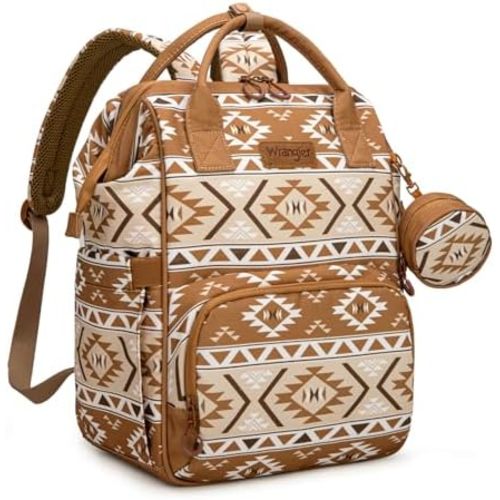 Wrangler Aztec Backpack Multifunction Baby Travel Bag with Changing Pad, Stroller Straps and Pacifier Case WG2204-91103TN