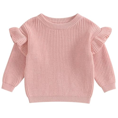 Mubineo Baby Girl Winter Clothes Basic Plain Cute Ruffle Sweater Toddler Kids Pullover Long Sleeve Newborn Sweaters