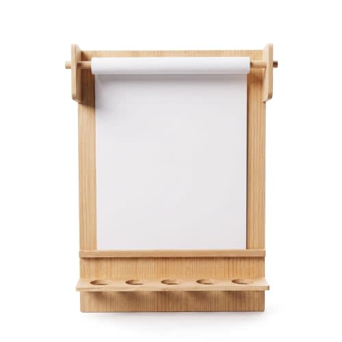 21 Inch Wooden Easel Paper Roll Holder Wall Mount with Drawing Board Storage Shelf Painting Paper Roll Butcher Papers Dispenser for Home Playroom Office School