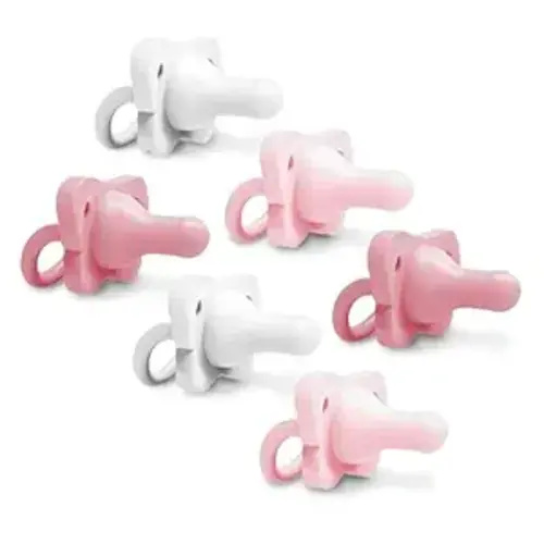 Dr. Brown's HappyPaci 100% Silicone Baby Pacifier, Contoured One-Piece Design, Light Pink/Pink/White - Value Pack, 0-6m, BPA-Free, 6-Pack