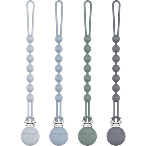 Cuddle Campus Silicone Pacifier Clip Holder with One Piece Design, Pack of 4 Soft Flexible Binky Clips with Texture for Baby Boy and Girl (0-6M) Set 4