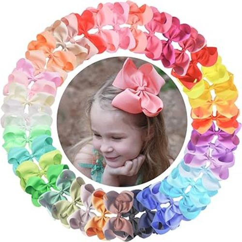 CÉLLOT 40 Pieces 6 Inch Hair Bows for Girls Clips Grosgrain Ribbon Boutique Hair Bow Alligator Clips For Girls Teens Toddlers Kids