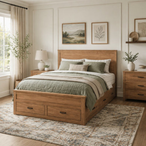 Rebrilliant Wood Storage Bed Frame with 6 Drawers and Tall Headboard | Wayfair