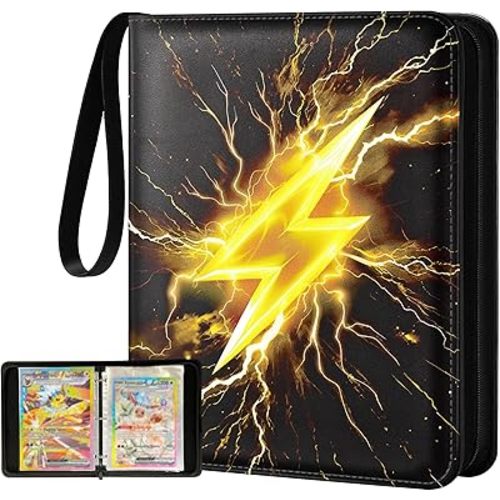 for Jumbo Card Binder 80 Pockets for XL Jumbo Cards - Trading Card Collection Album Folder Double Sided Pocket with Zipper for Men Boys Girls Teens for Game Cards, Lightning