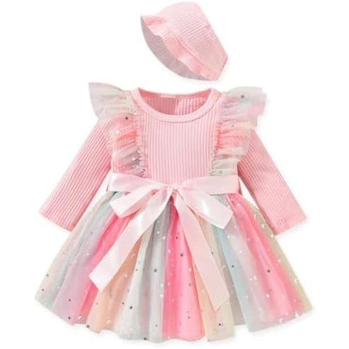 Aalizzwell Infant Newborn Girls Long Sleeve Bodysuit Dress