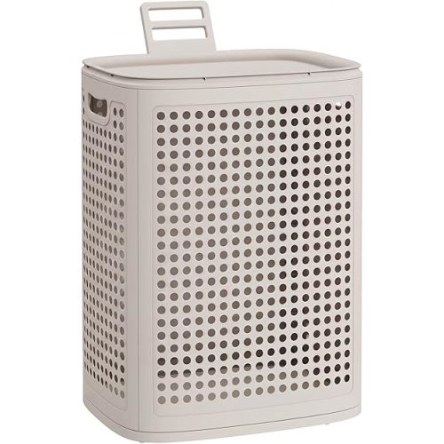 SONGMICS Laundry Hamper with Lid, 75 L Ventilated Basket, Cutout Handles