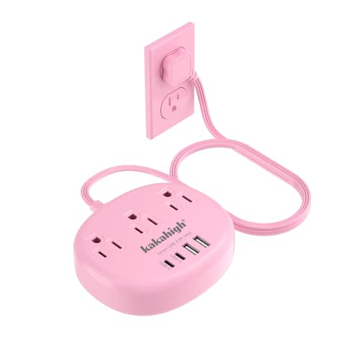 Pink Extension Cord with Surge Protected 1080J - 5 FT Kawaii Power Strip, 1625W Cute Extension Cord with 3 AC Outlet 4 USB (24W/4.8A), Compact for Cute Pink Kawaii Desk Home Essentials