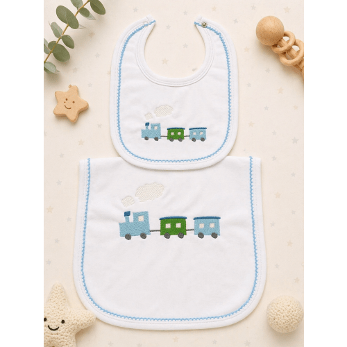 Boys Picot Trim Personalized Burp and Bib Bundle – Linen & Loop