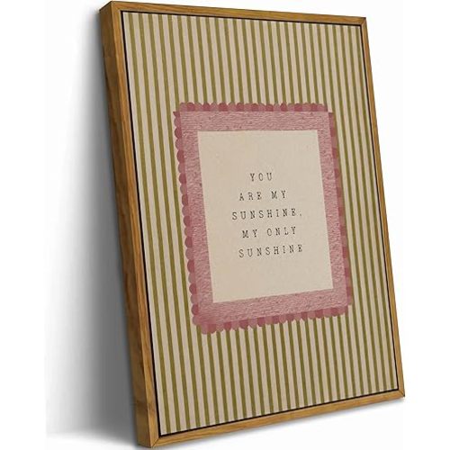 Floating Framed Vintage Nursery Canvas Wall Art, You Are My Sunshine Painting Picture Wall Decor, Neutral Striped Poster Print Artwork for Kids Bedroom Baby Room Home Decoration 8x10in