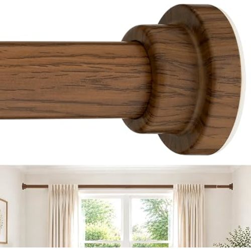 Wood Tension Curtain Rod Heavy Duty Long Shower Curtain Rod 30-96 In Sping