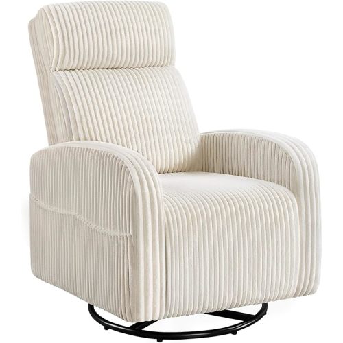 Yaheetech 360° Swivel Glider Chair for Nursery, Rocking Chair Nursing Chair with Side Pockets, Corduroy Glider for Living Room with High Back Beige