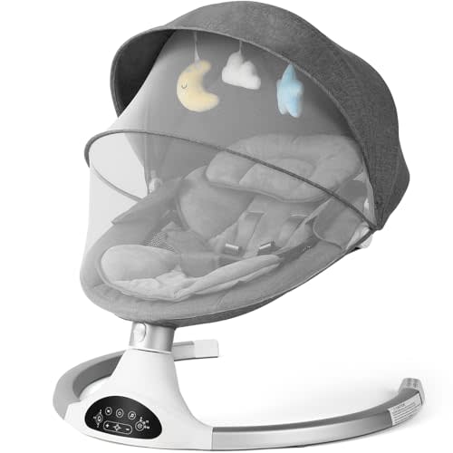 KIDINIX Baby Swings for Infants with Adjustable Speeds and Timer, Bluetooth | Portable Electric Infant Swing with 10 Melodies, 3 Seat Positions, 5-Point Harness for Newborn, Indoor & Outdoor Use, Gray