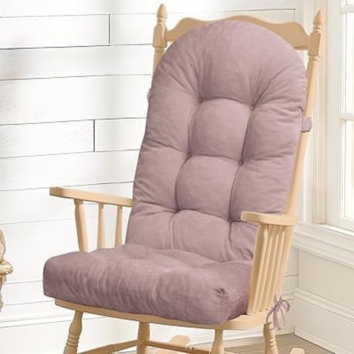 Rocking Chair Cushion - Chenille Fabric, High-Density Sponge, Durable Comfort Non-Slip Bottom Tufted Seat Pads with Ties, Chenille︱Pink, 44x19x4 inch