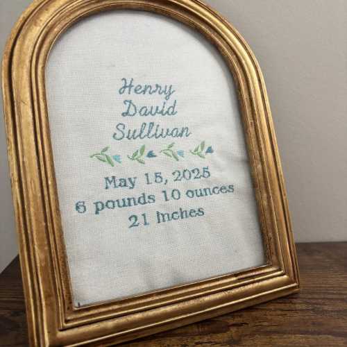 Custom Embroidered Birth Announcement: Personalized Nursery Decor and Newborn Keepsake Gift