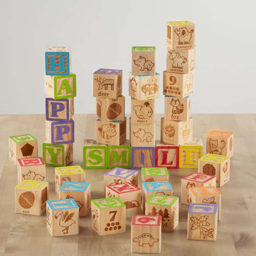 Spark Create Imagine Wooden ABC Blocks 40 Pieces for Learning Alphabet Numbers Shapes