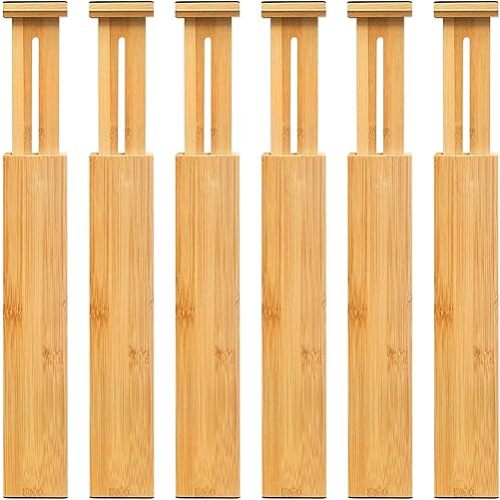 VaeFae 6-Pack Bamboo Drawer Dividers (Fits 15"-18" Drawer Inner Dimensions), Adjustable Expandable Organizer, Multi-Functional for Kitchen, Bedroom, Office & Bathroom