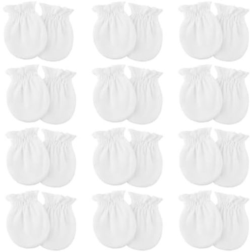 BQUBO 12 Pares de Manoplas para Bebé Recién Nacido Infantil Niño Pequeño Manoplas Sin Arañazos Guantes de Algodón con Puño Elástico para Niños y Niñas 0-6 Meses