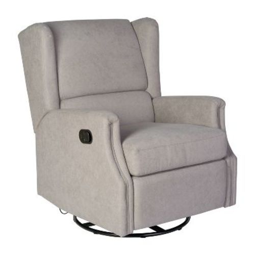 Emma and Oliver Wingback Manual Rocking Glider Recliner Chair with 360° Swivel in Light Gray