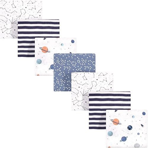Hudson Baby Unisex Baby Cotton Flannel Receiving Blankets Bundle, Space, One Size